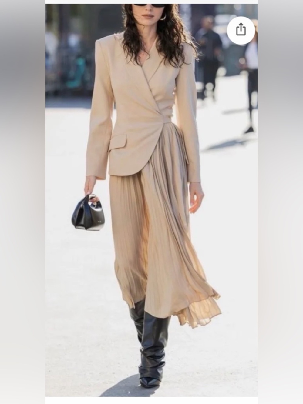 Simkhai Ambretta Combined Beige Pleated Wrap Skirt Dress with Structured Blazer